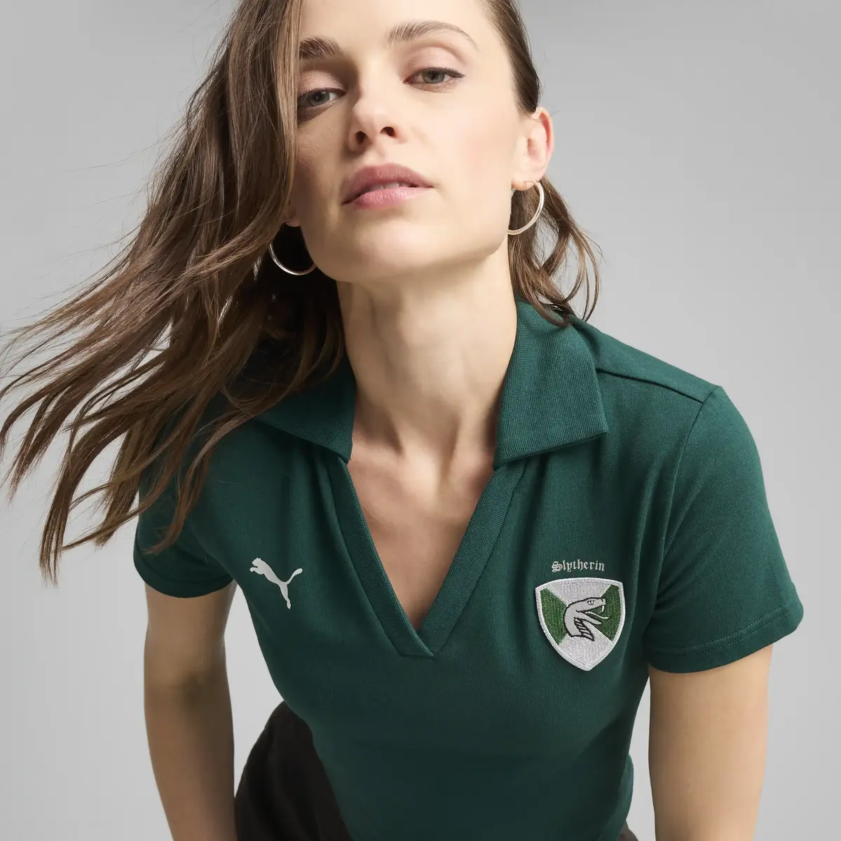 Puma PUMA X HARRY POTTER Polo Yeşil Kadın Crop Polo T-Shirt