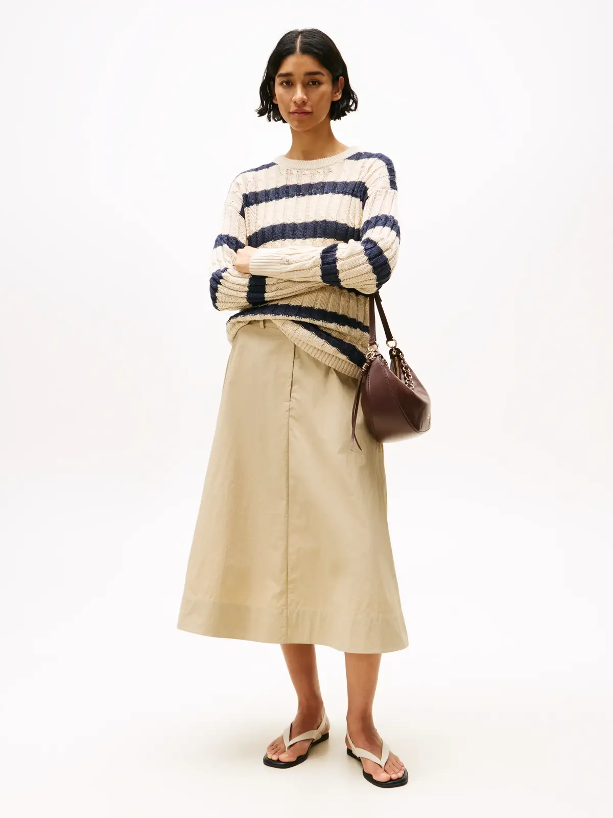 Tommy Hilfiger LINEN CABLE LS C-NK, 0AN Bej Kadın Kazak