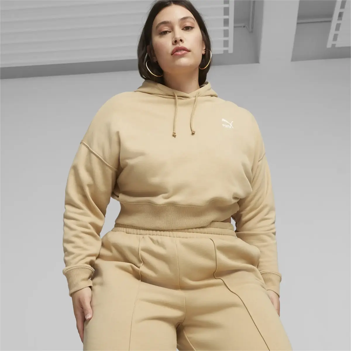 Puma CLASSICS Cropped Hoodie Bej Kadın Sweatshirt