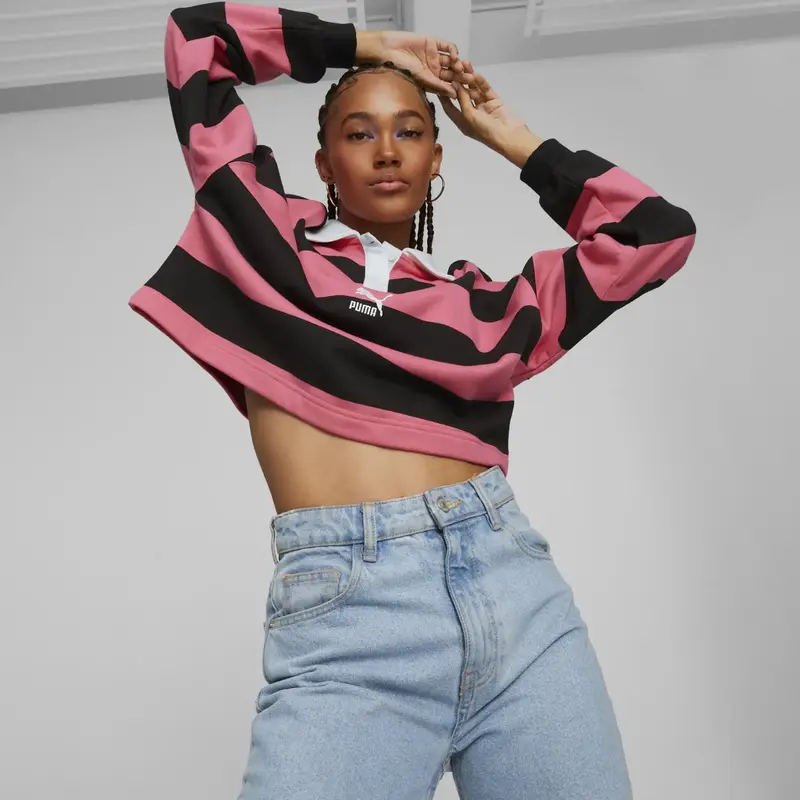 Puma Swxp Striped Longsleeve Pembe Crop Kadın Sweatshirt