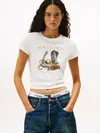 Tommy Hilfiger TJW SLIM IDAHO NOVEL, YBH Beyaz Kadın T-Shirt
