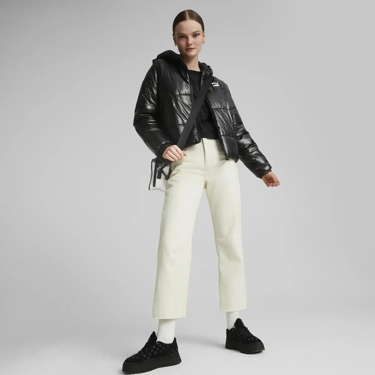 Puma Classics Shiny Padded Jacket Siyah Parlak Kadın Kapüşonlu Şişme Mont