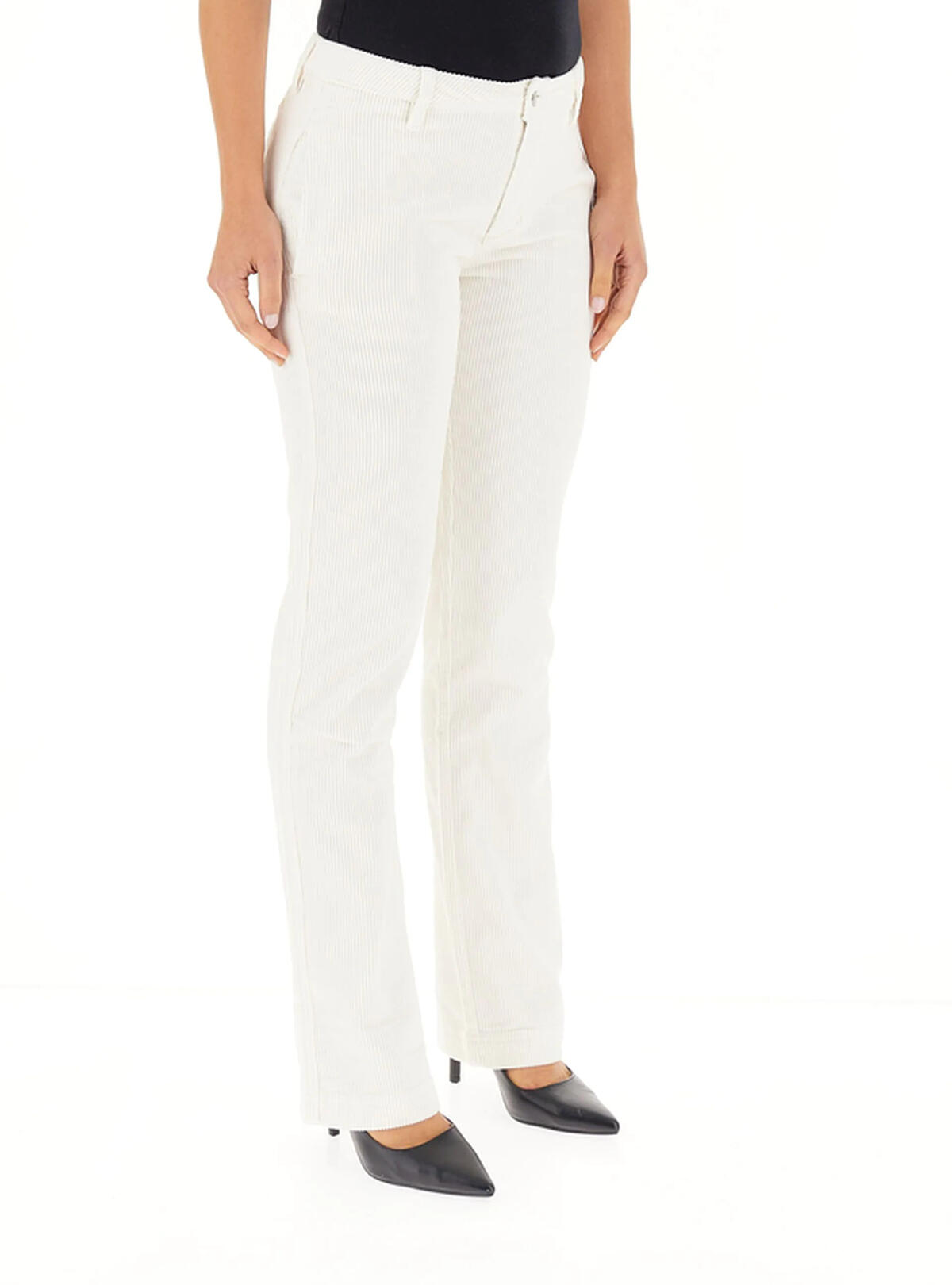 Calvin Klein COTTON CORDUROY STRA, YBI Kadın Beyaz Pantolon