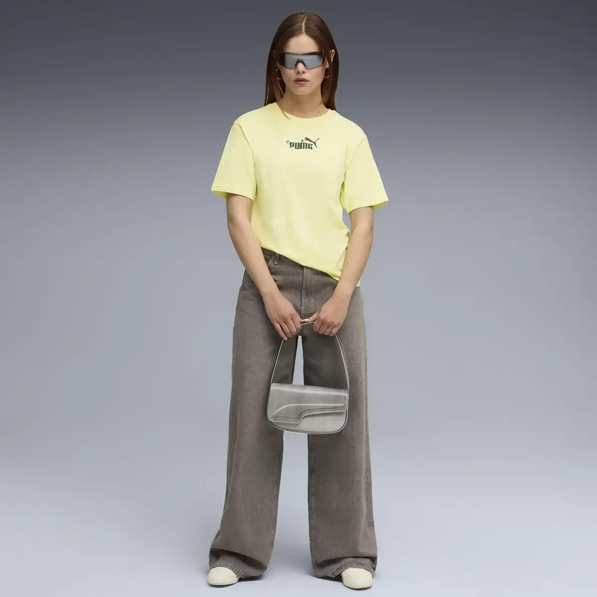 Puma ESS NATURE 2.0 Relaxed Tee Sarı Kadın T-Shirt