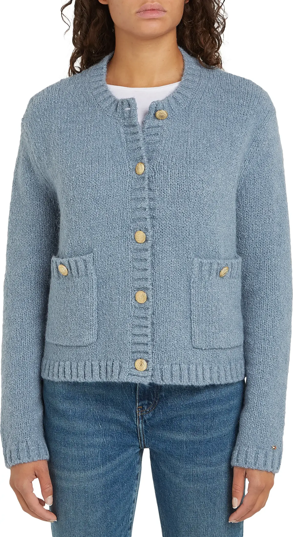 Tommy Hilfiger TEXTURED GOLD BUTTON, DY9 Mavi Kadın Kazak