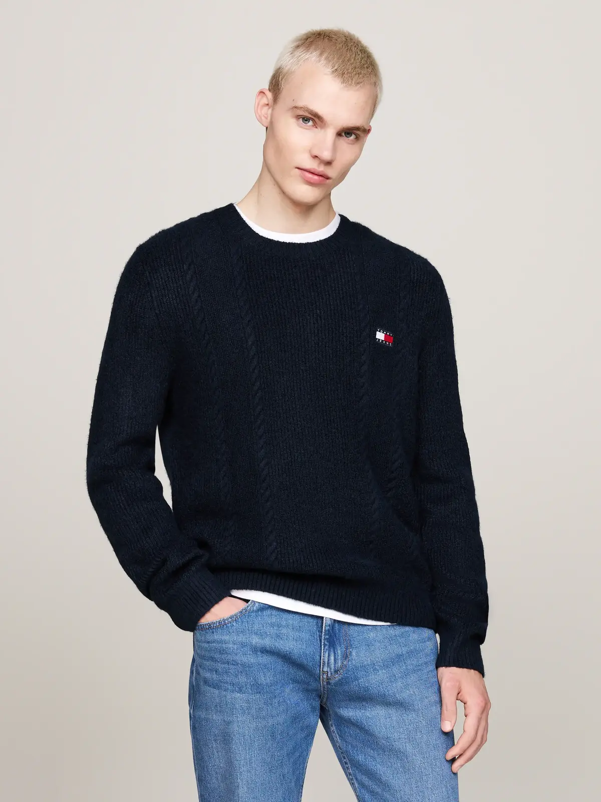 Tommy Hilfiger TJM SLIM CABLE KNIT Erkek Lacivert Kazak