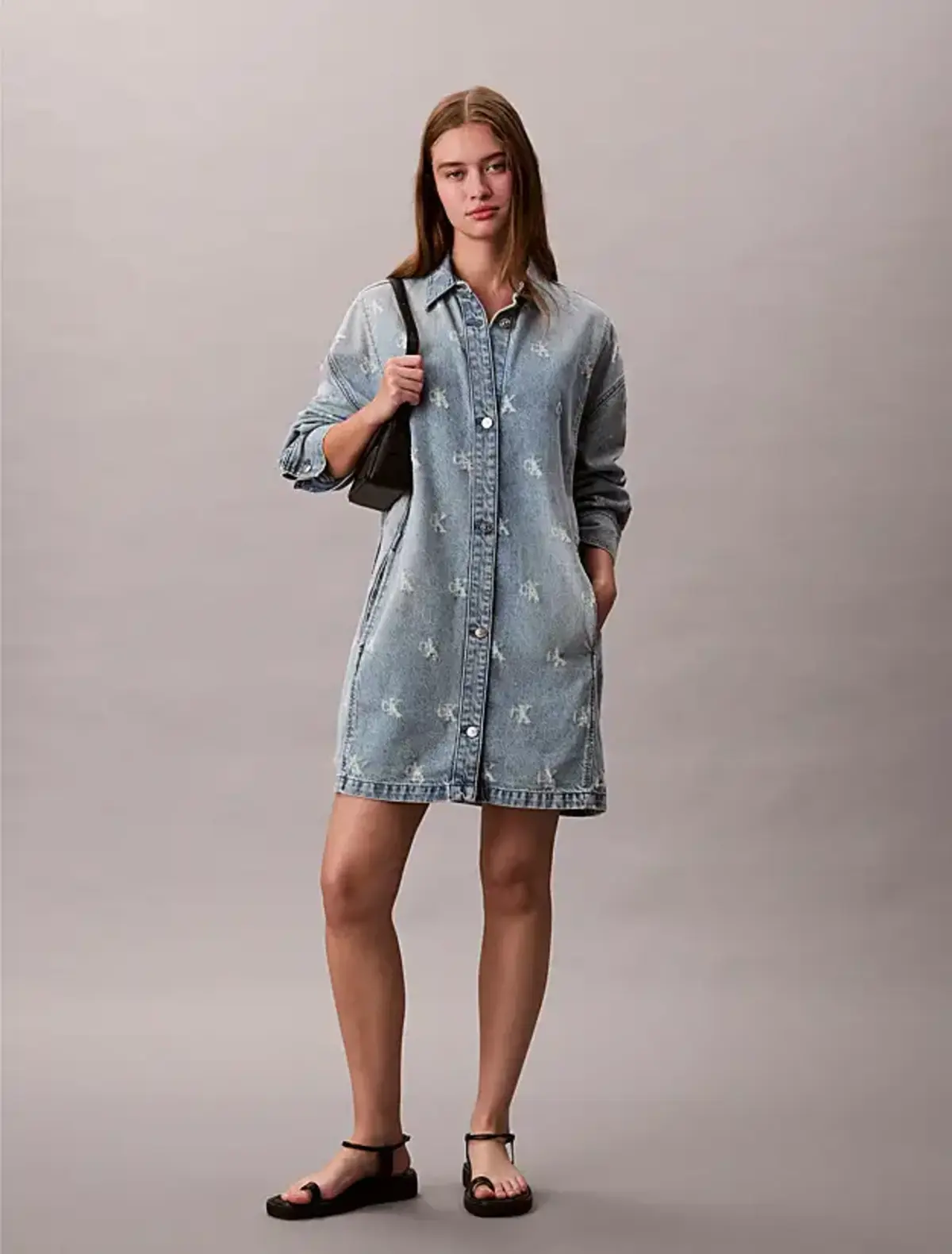 Calvin Klein DENIM SHIRTDRESS CK DISTRESSED I Mavi Kadın Elbise