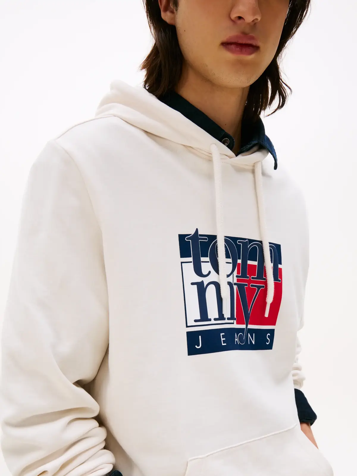 Tommy HilfigerTJM REG RWB FLAG HOODIE, Beyaz Erkek Hoodie