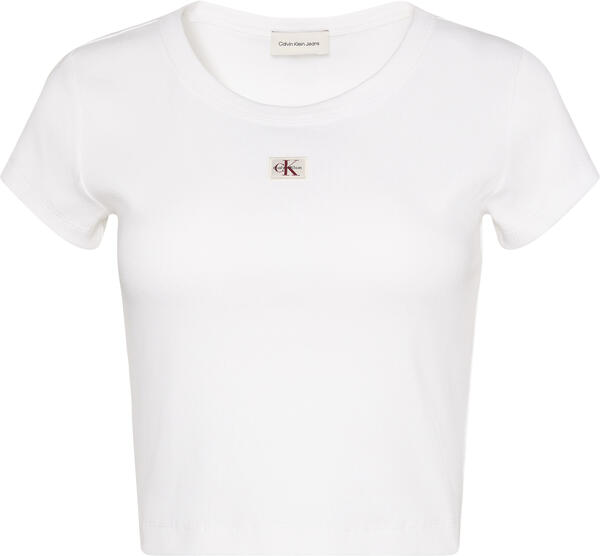 Calvin Klein A- WOVEN LABEL 2X2 RIB BABY TEE Beyaz Kadın T-Shirt