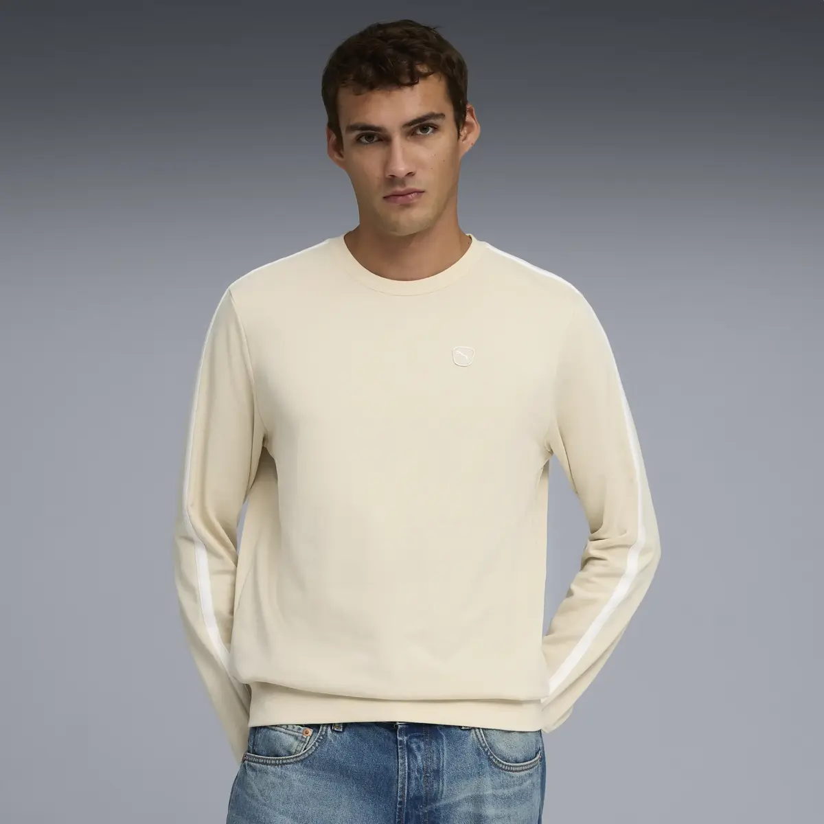 Puma ESS ELEVATED Crew TR TK Krem Erkek Sweatshirt