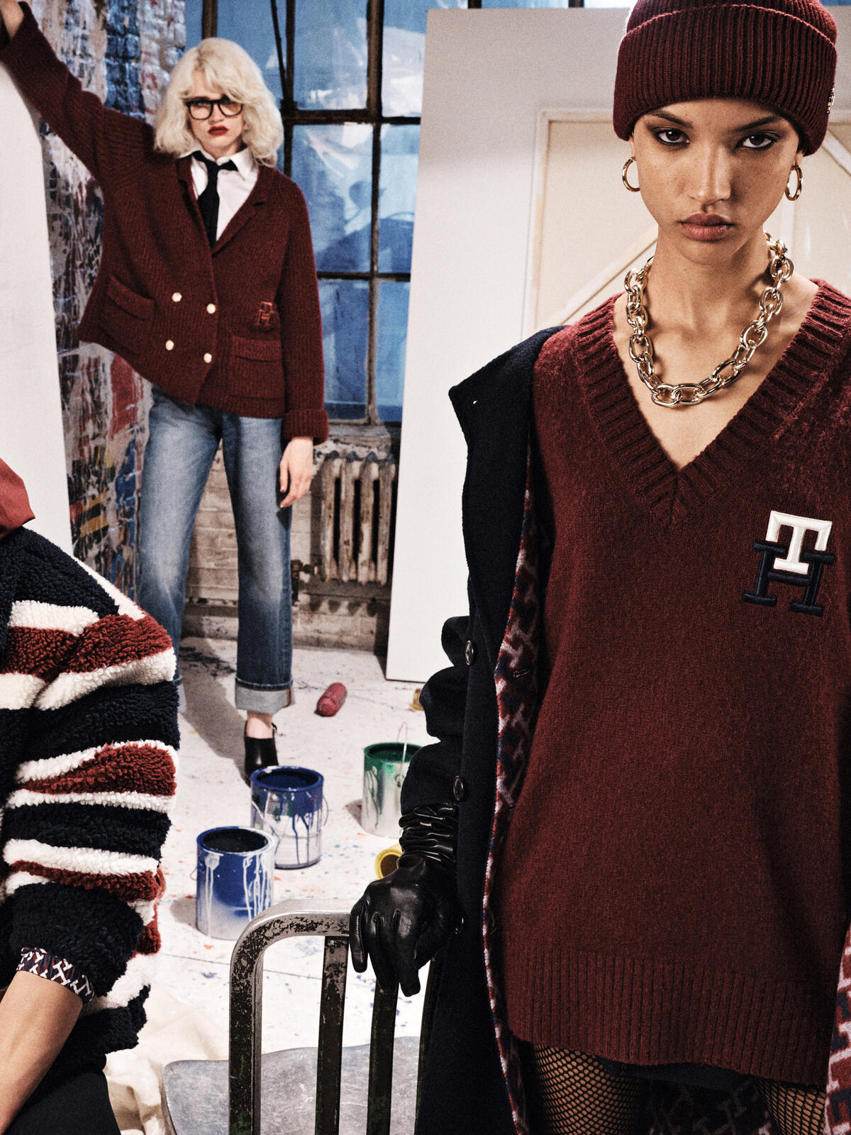 Tommy Hilfiger MONOGRAM WOOL SWEATE Kadın Bordo Kazak