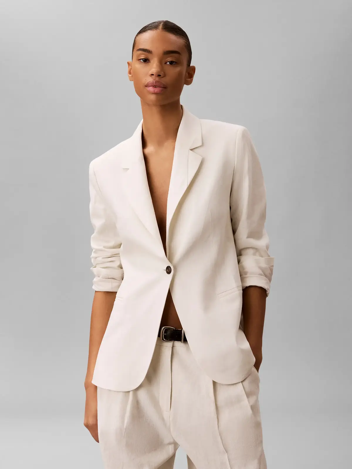 LINEN BLEND BLAZER, YAS