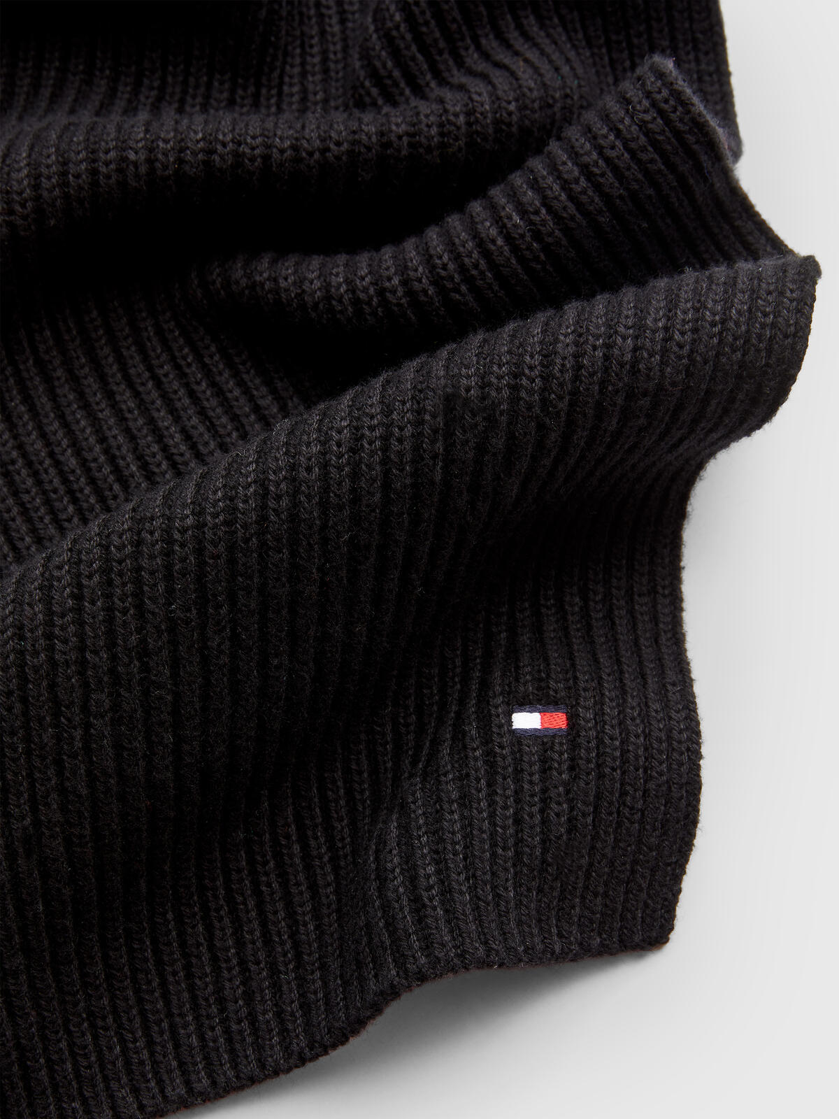 Tommy Hilfiger ESSENTIAL FLAG KNITT Erkek Siyah Atkı