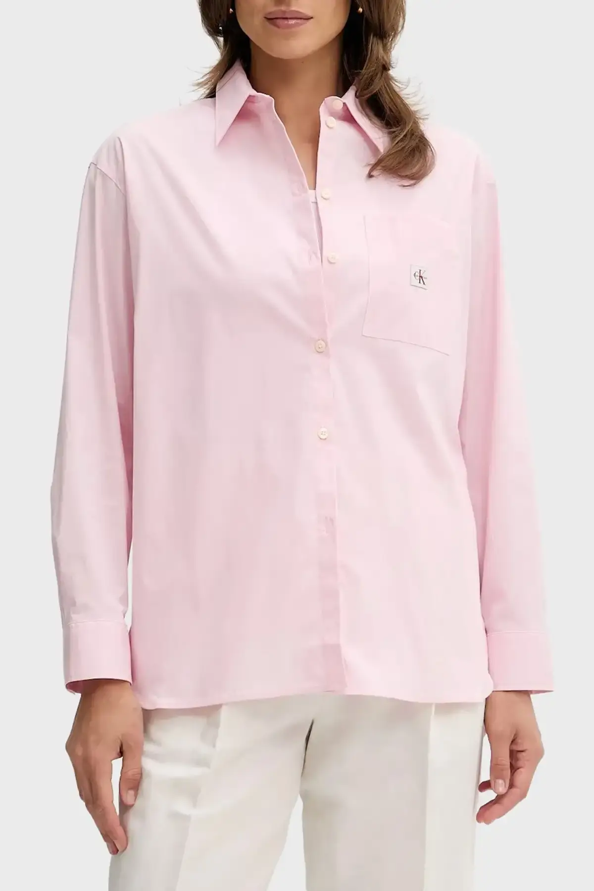 Calvin Klein POPLIN RELAXED SHIRT Pembe Kadın Tişört