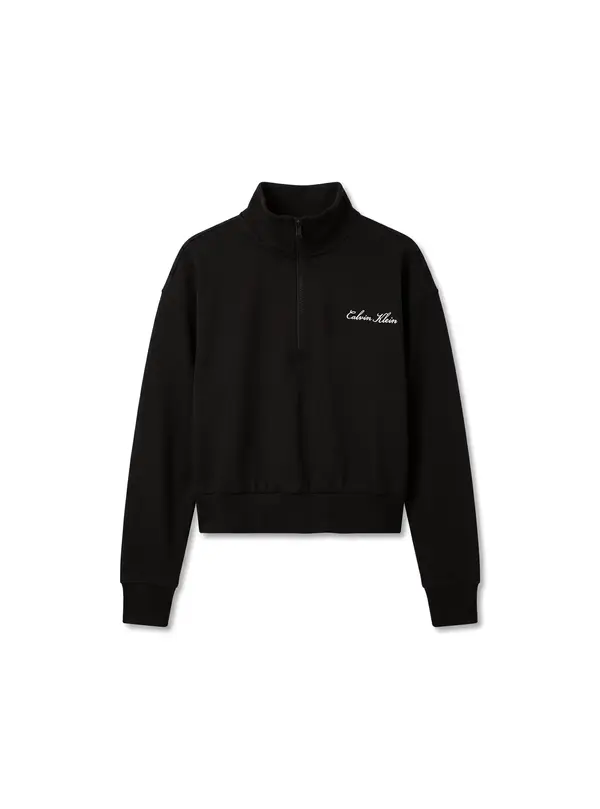Calvin Klein HEAVY JERSEY 1/4 ZIP, UB1 Siyah Kadın Sweatshirt