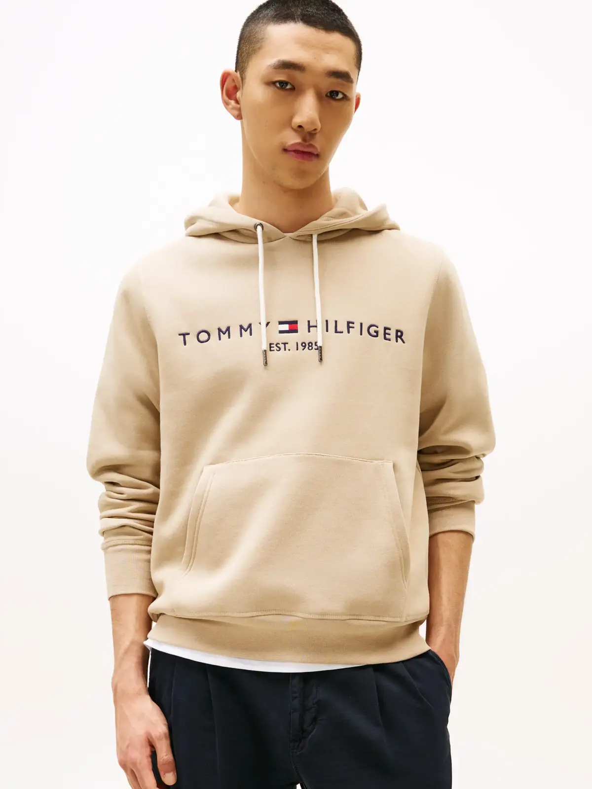 Tommy Hilfiger TOMMY LOGO HOODY Erkek Krem Sweatshirt