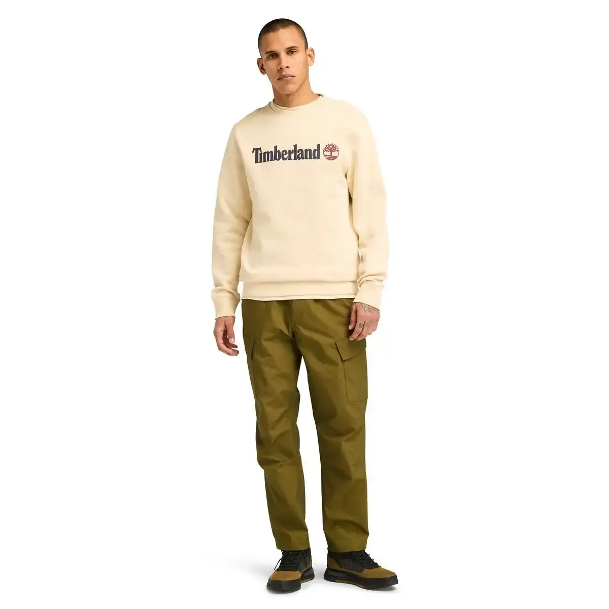 Timberland KENNEBEC RIVER Linear Logo Crew Neck Swe Bej Erkek Sweatshirt & Hoodie
