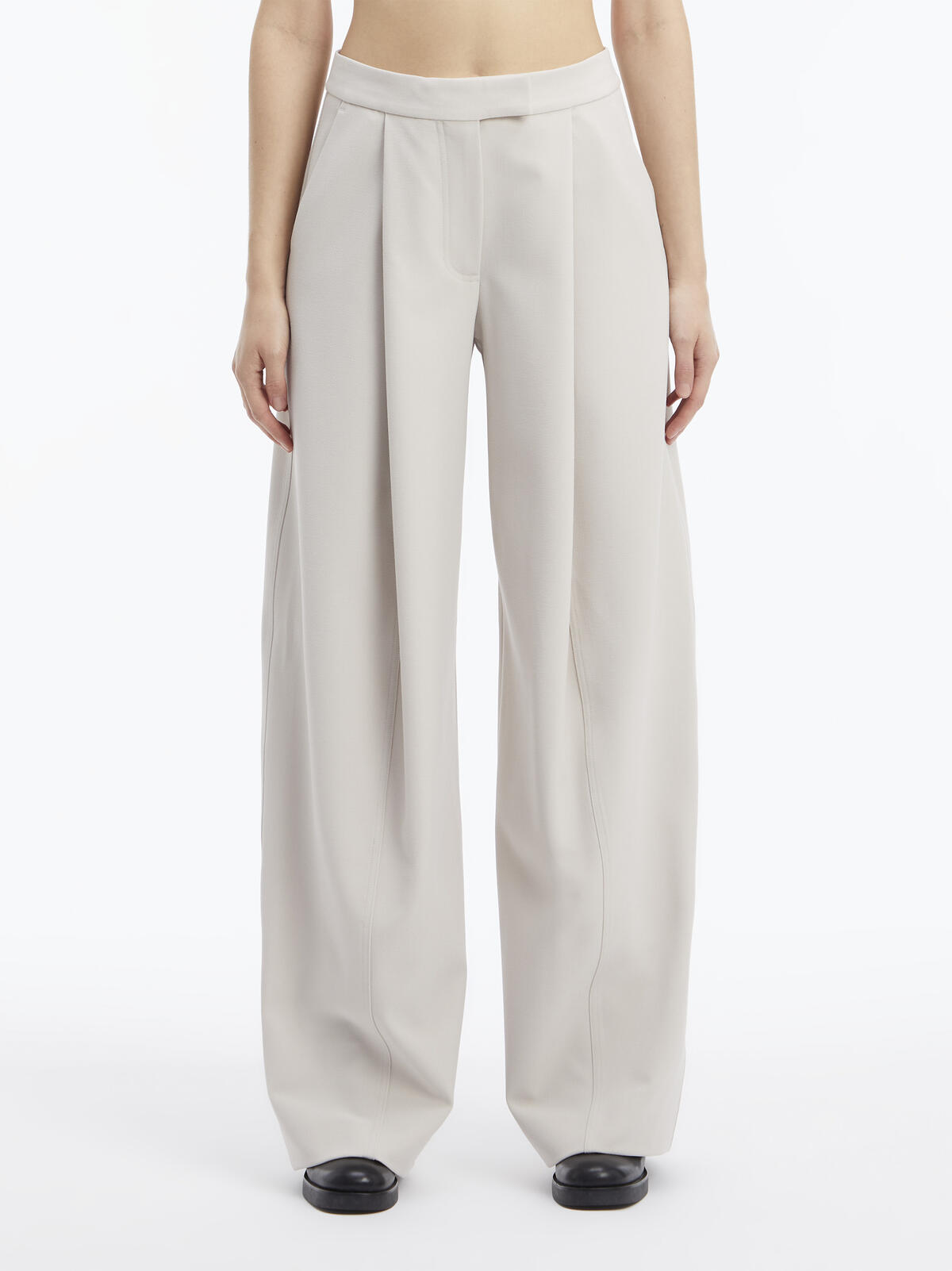 Calvin Klein VISCOSE CREPE WIDE L Kadın Krem Geniş Paça Pantolon