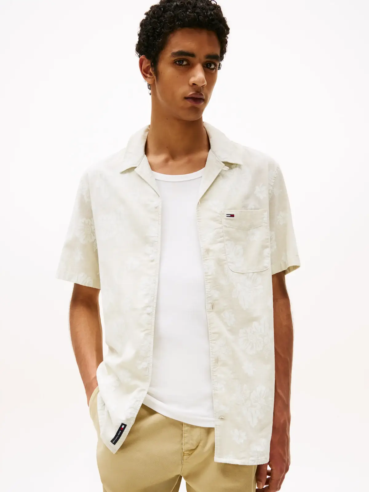 Tommy Hilfiger TJM REG SLUB AOP SS, ACG Krem Erkek Gömlek