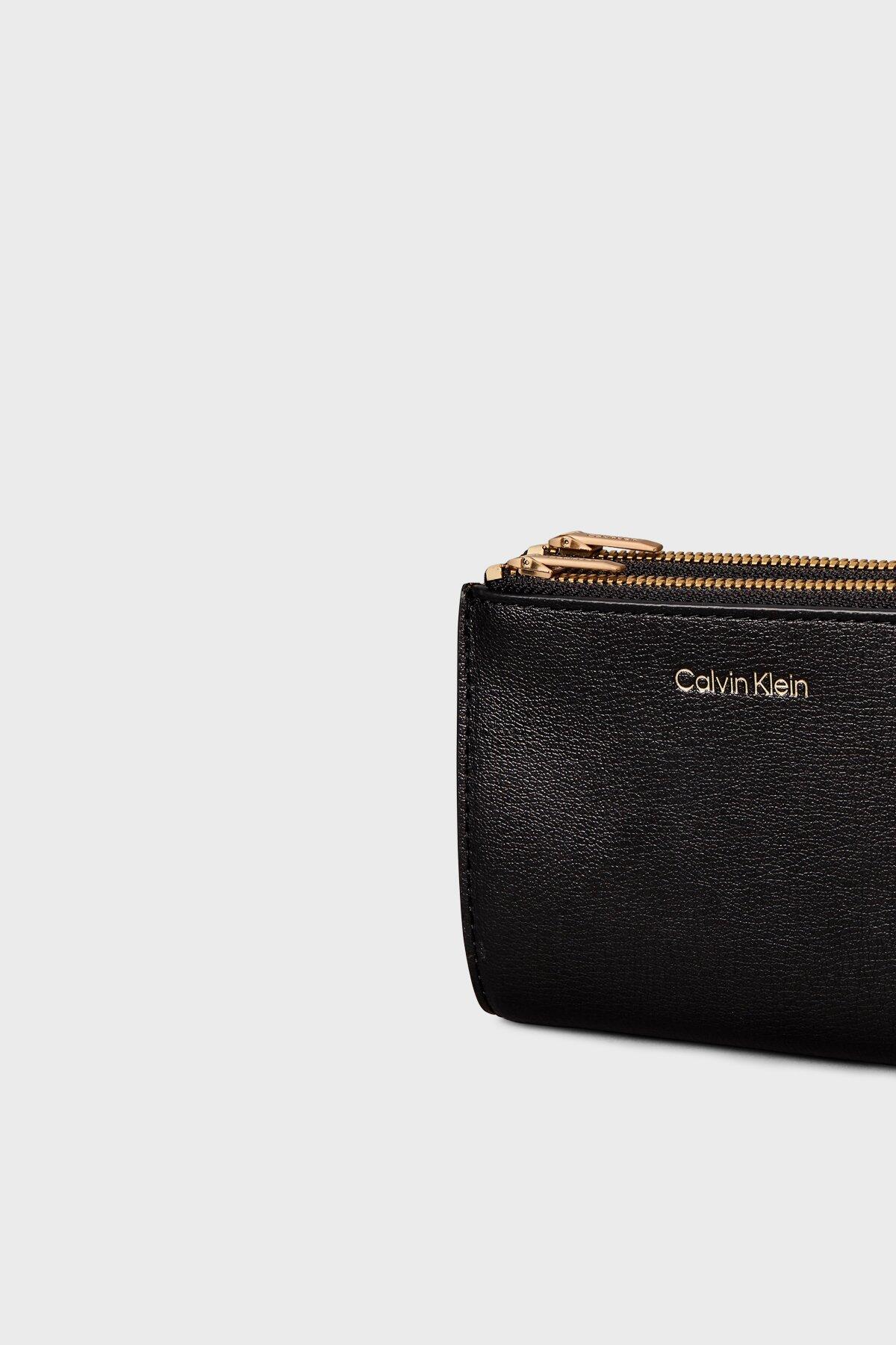 Calvin Klein FOIL LOGO DBL ZIP CA Siyah Fermuarlı Kadın Cüzdan