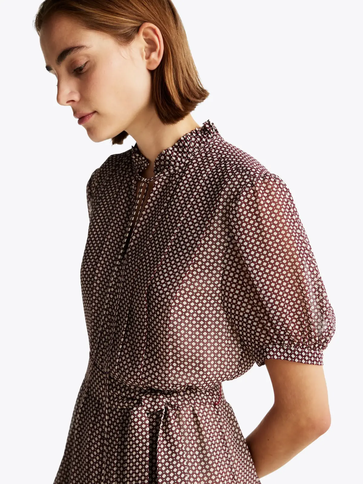 Tommy Hilfiger RUFFLE PLEAT S/S KNE, 09Z Kahverengi Kadın Elbise-Etek