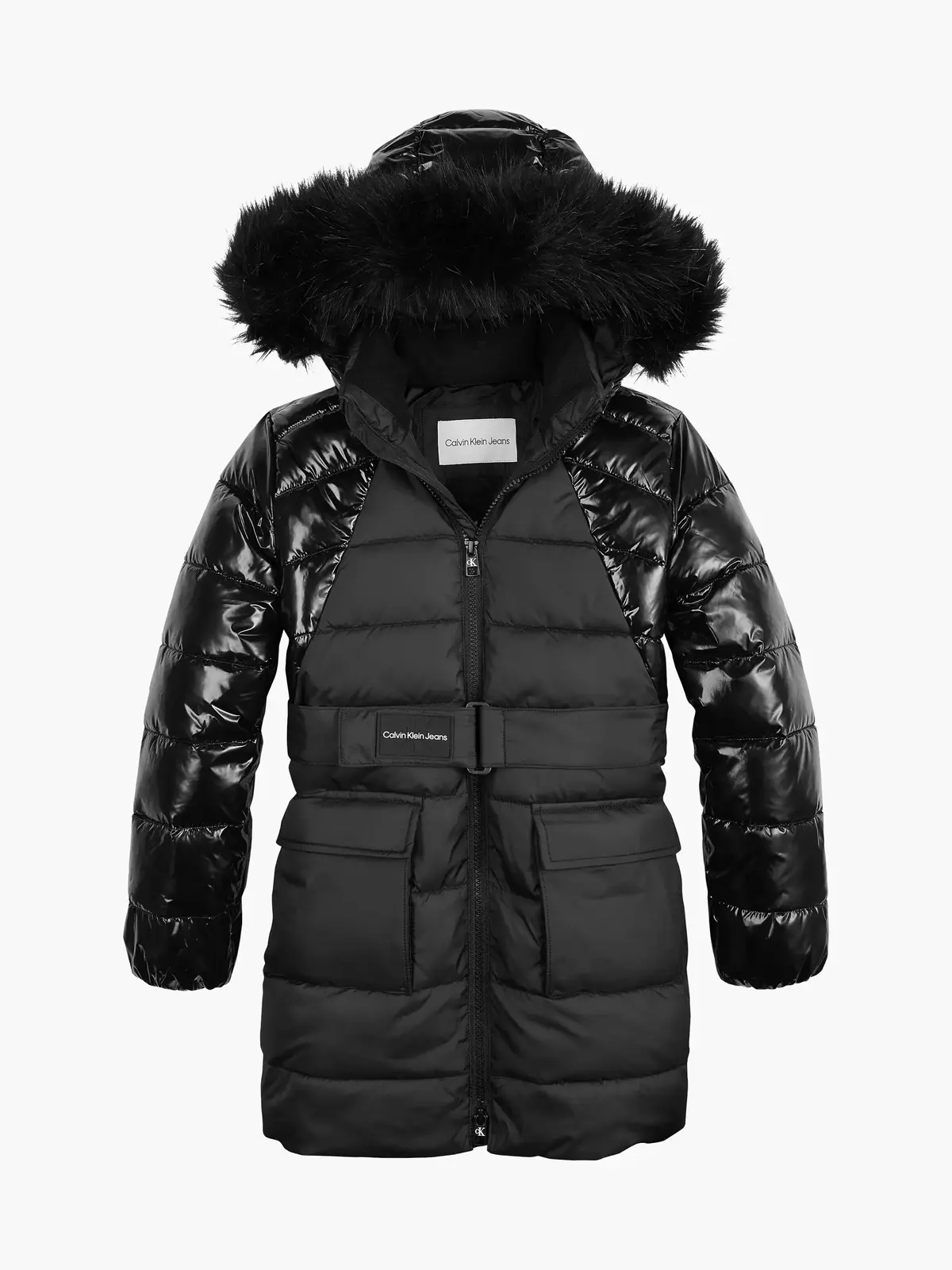 Calvin Klein MIXED MEDIA BELTED P Kadın Siyah Şişme Mont