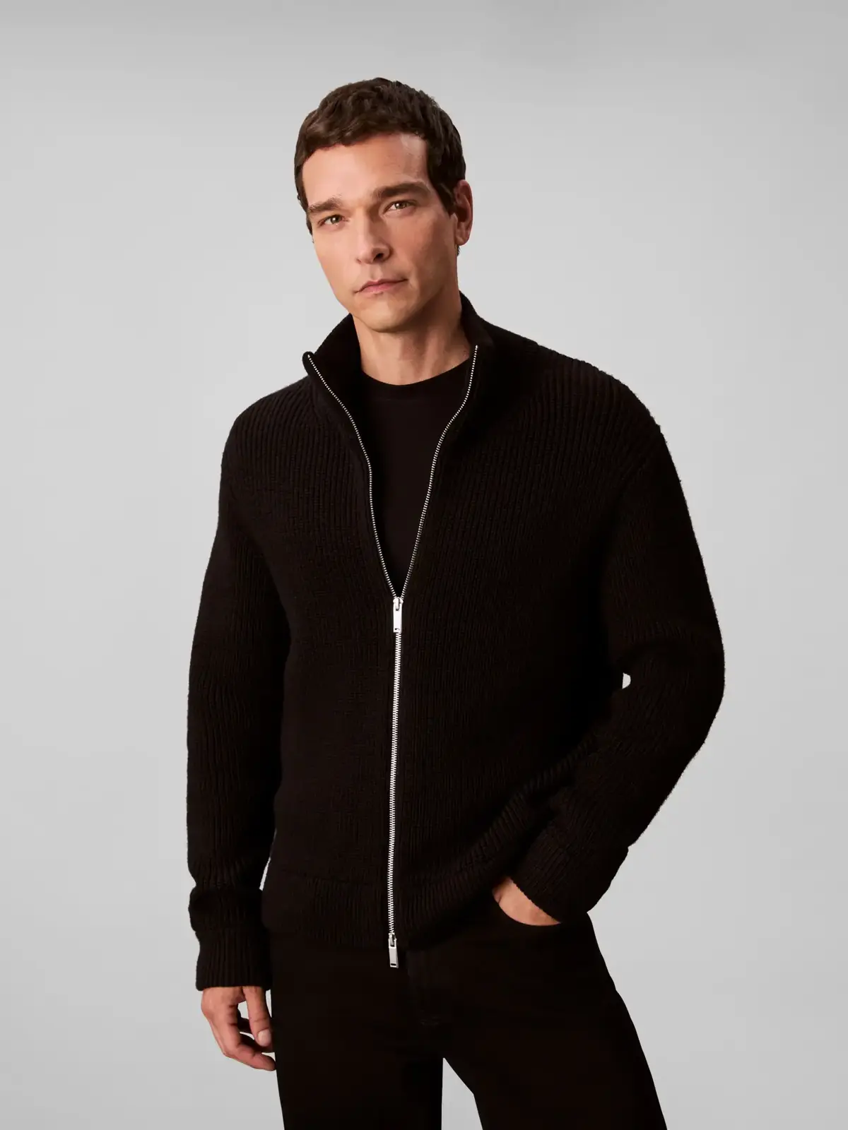 Calvin Klein LS FZ TEXTURE STITCH Siyah Erkek Fermuarlı Kazak