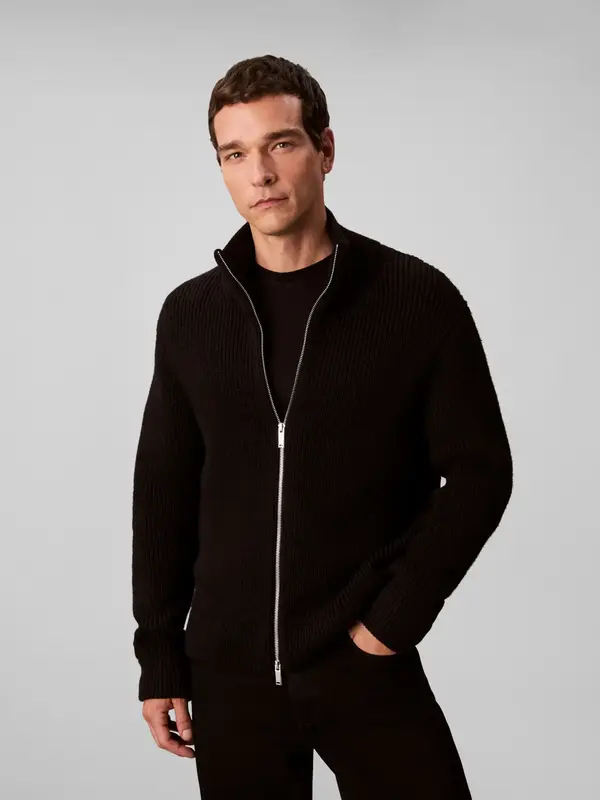 Calvin Klein LS FZ TEXTURE STITCH Siyah Erkek Fermuarlı Kazak