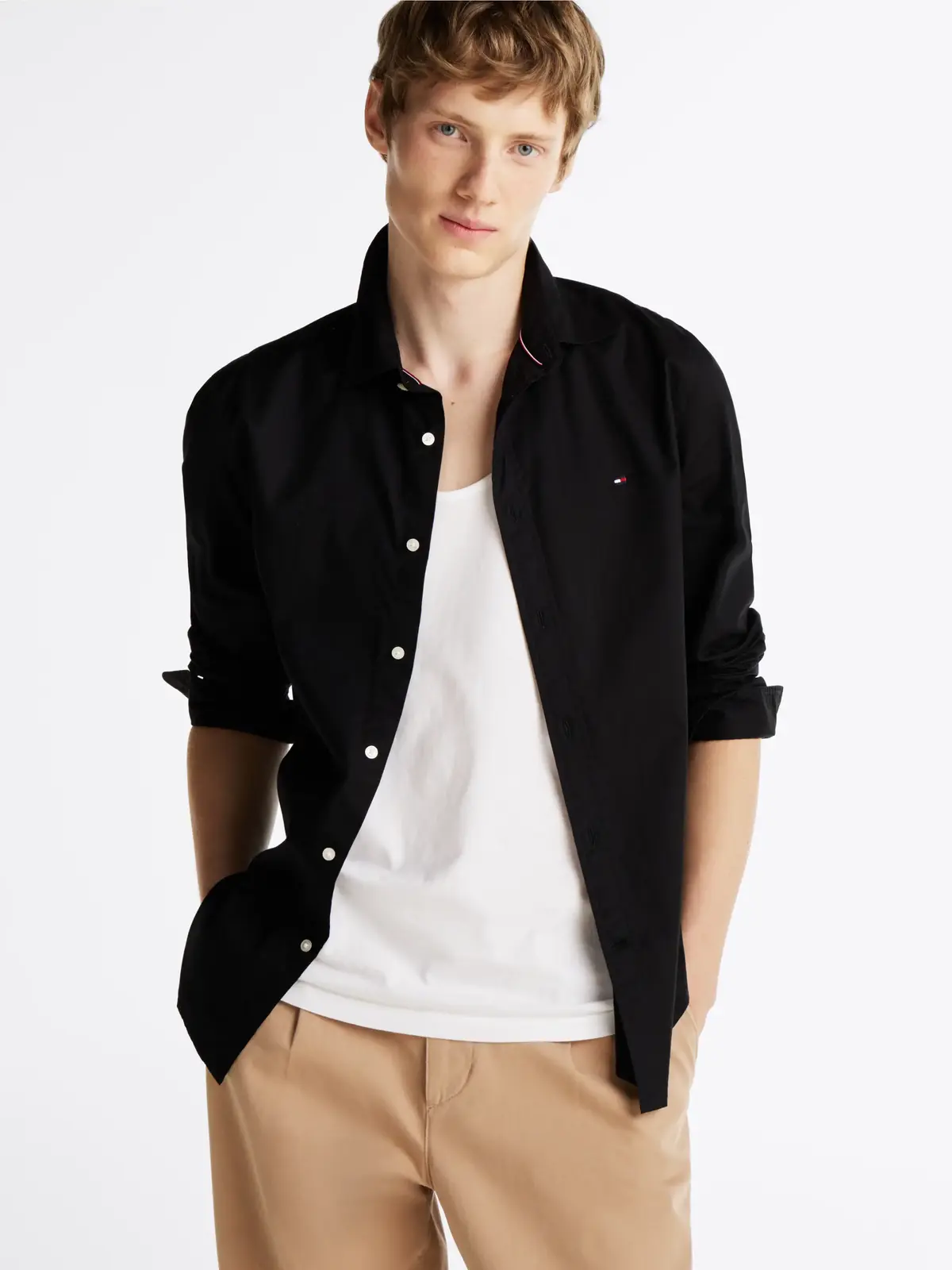 Tommy Hilfiger FLEX POPLIN KENT COL, BDS Siyah Erkek Gömlek