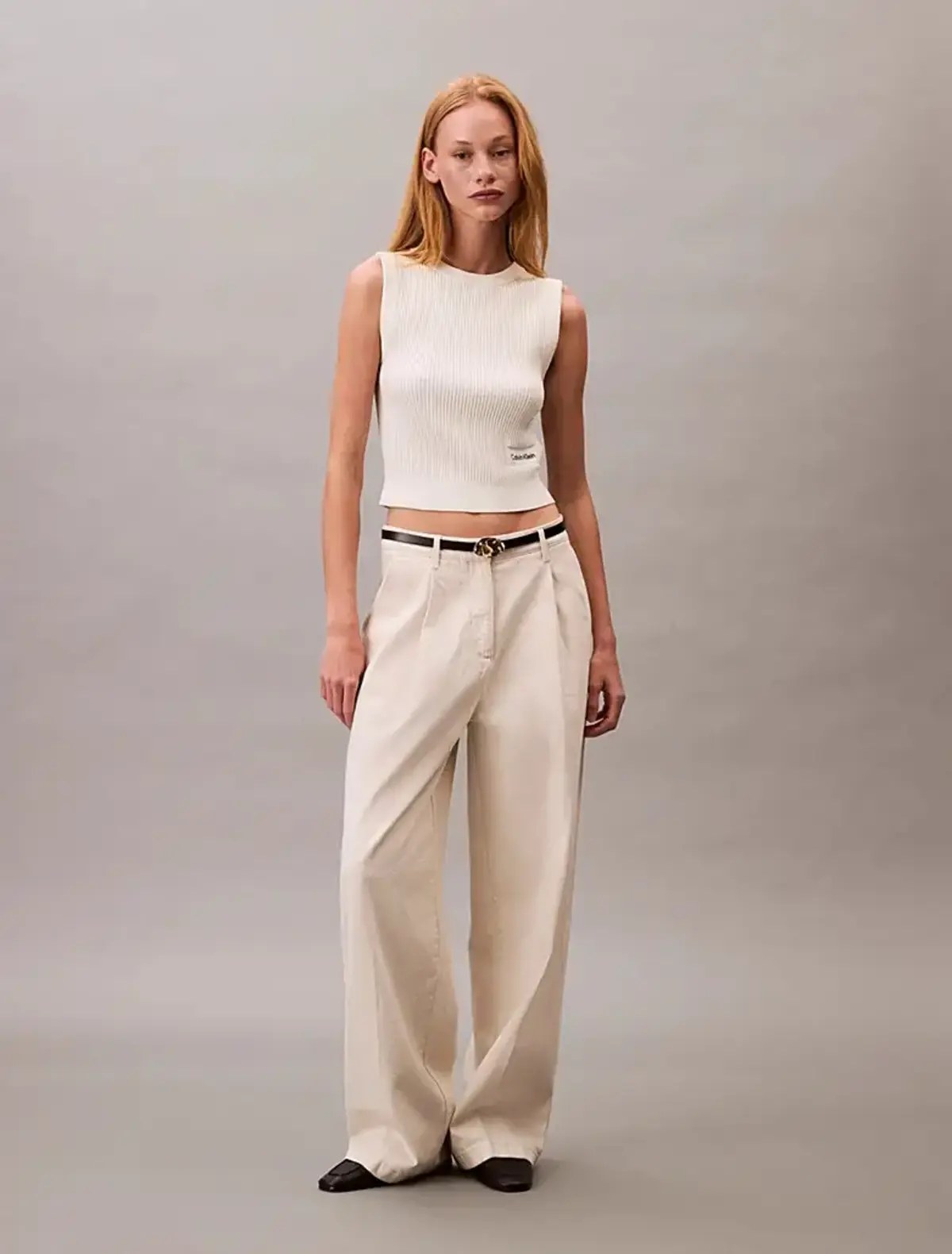 Calvin Klein A- Viscose Nylon Crew Neck Vest Bej Kadın Kazak