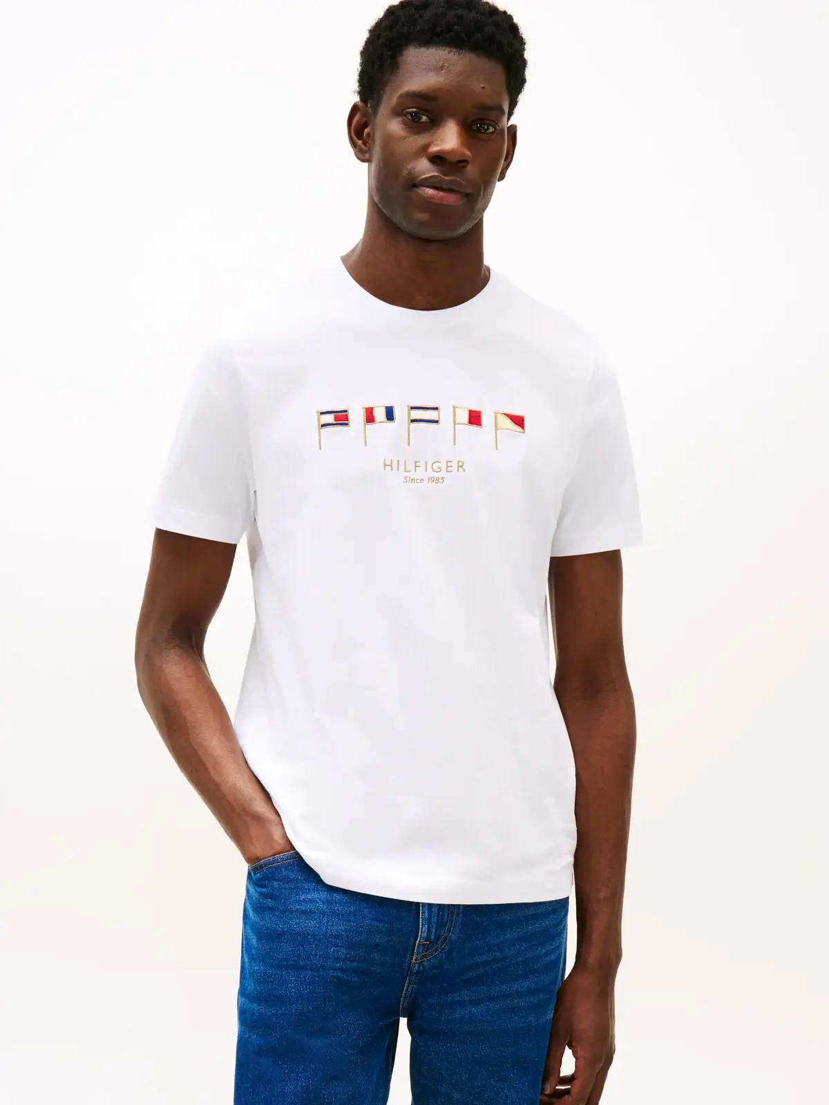 Tommy Hilfiger HILFIGER MULTI FLAGS, YBR Beyaz Erkek T-Shirt & Polo