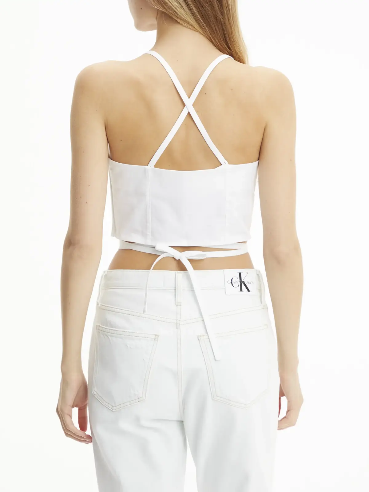 Calvin Klein CORSET STRAPS CROSSO Kadın Beyaz T-Shirt