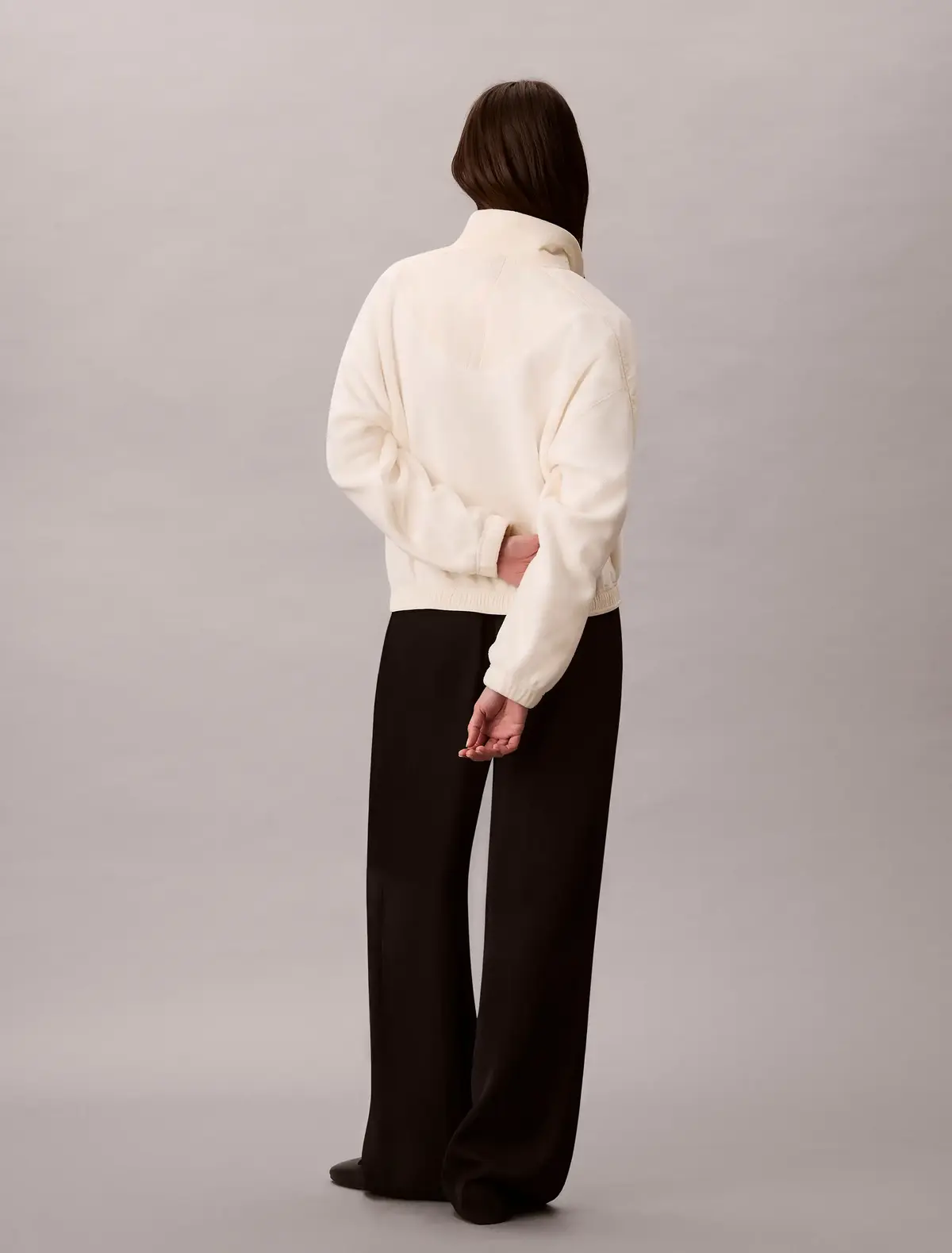 Calvin Klein 1/4 ZIP MIXED MEDIA, YAS Krem Kadın Sweatshirt