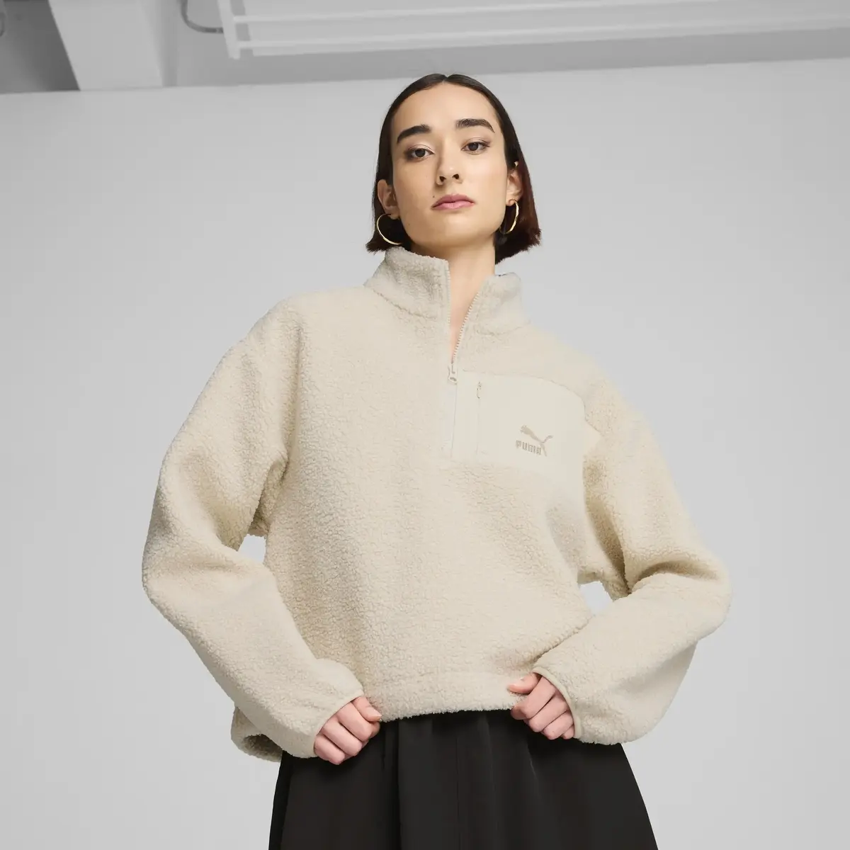 Puma CLASSICS Winterized Half-Zip Kırık Beyaz Kadın Sweatshirt