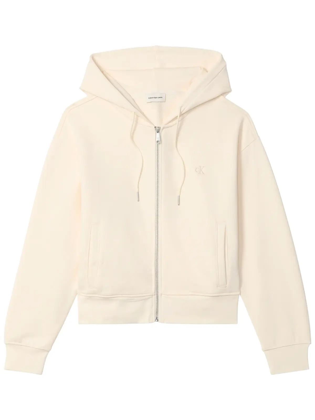 Calvin Klein LS MONOGRAM TERRY CR Krem Kadın Fermuarlı Kapüşonlu Sweatshirt