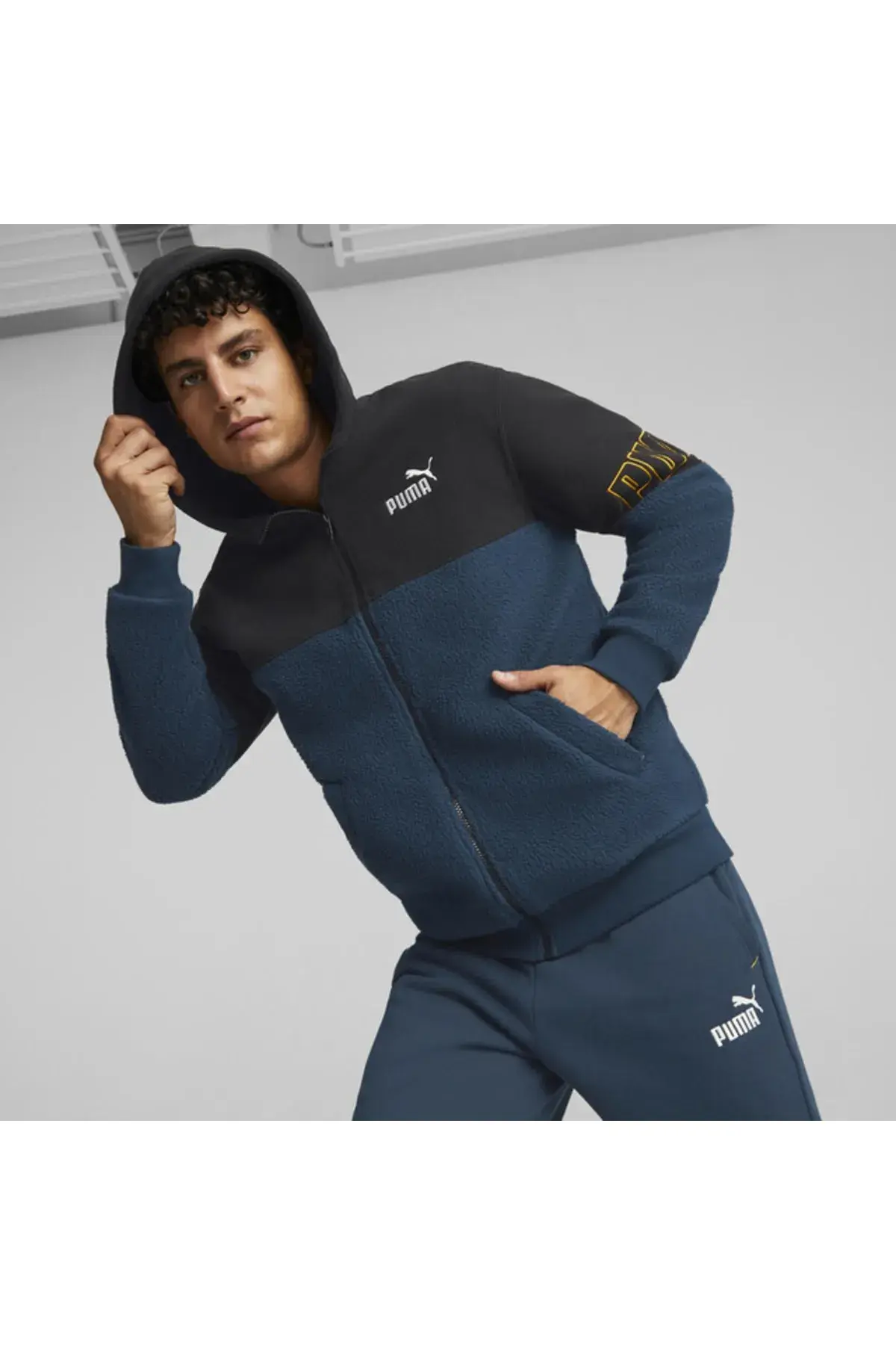 Puma Power Winterized Full-Zip Hoodie Mavi Erkek Fermuarlı Polar Sweatshirt