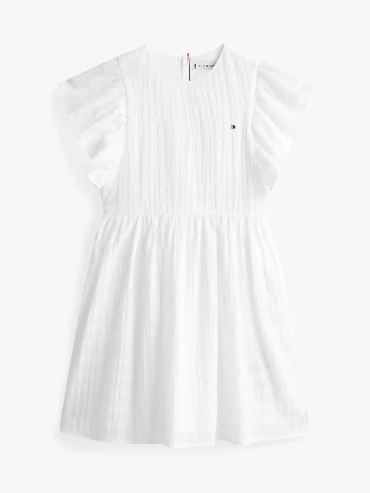 Tommy Hilfiger TEXTURED COTTON DRES, YBR Beyaz Kız Çocuk Elbise-Etek