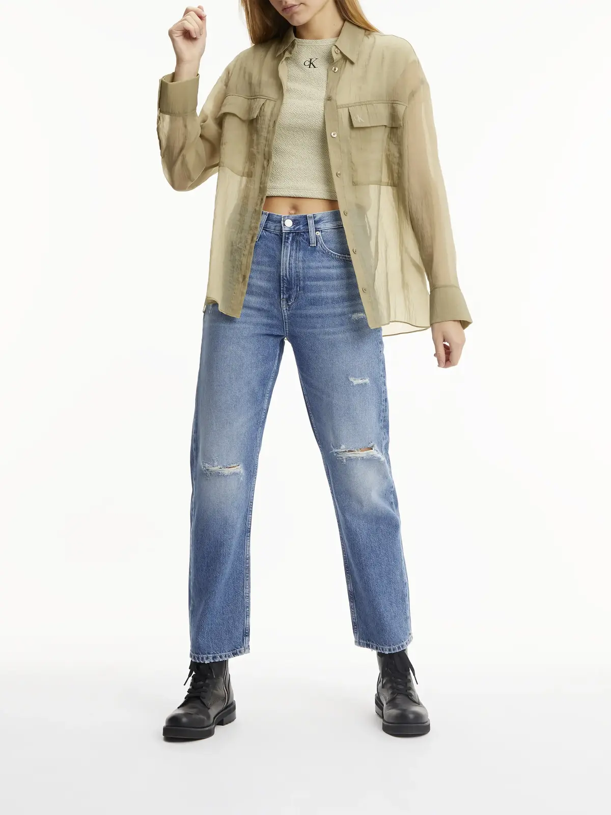 Calvin Klein SHEER CHIFFON SHIRT Kadın Gri Gömlek