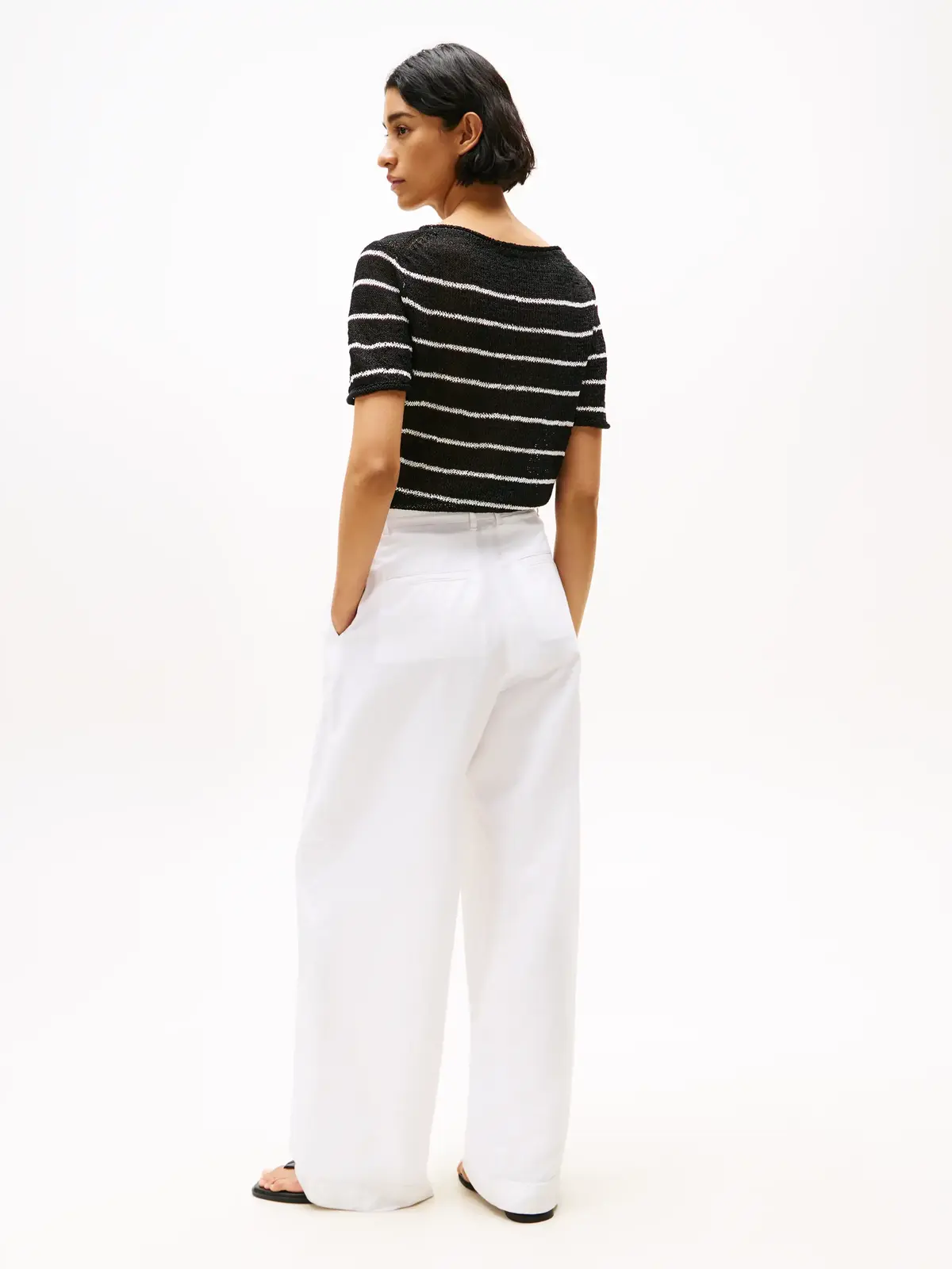 Tommy Hilfiger TENCEL LINEN WIDE LE, YCF Beyaz Kadın Pantolon