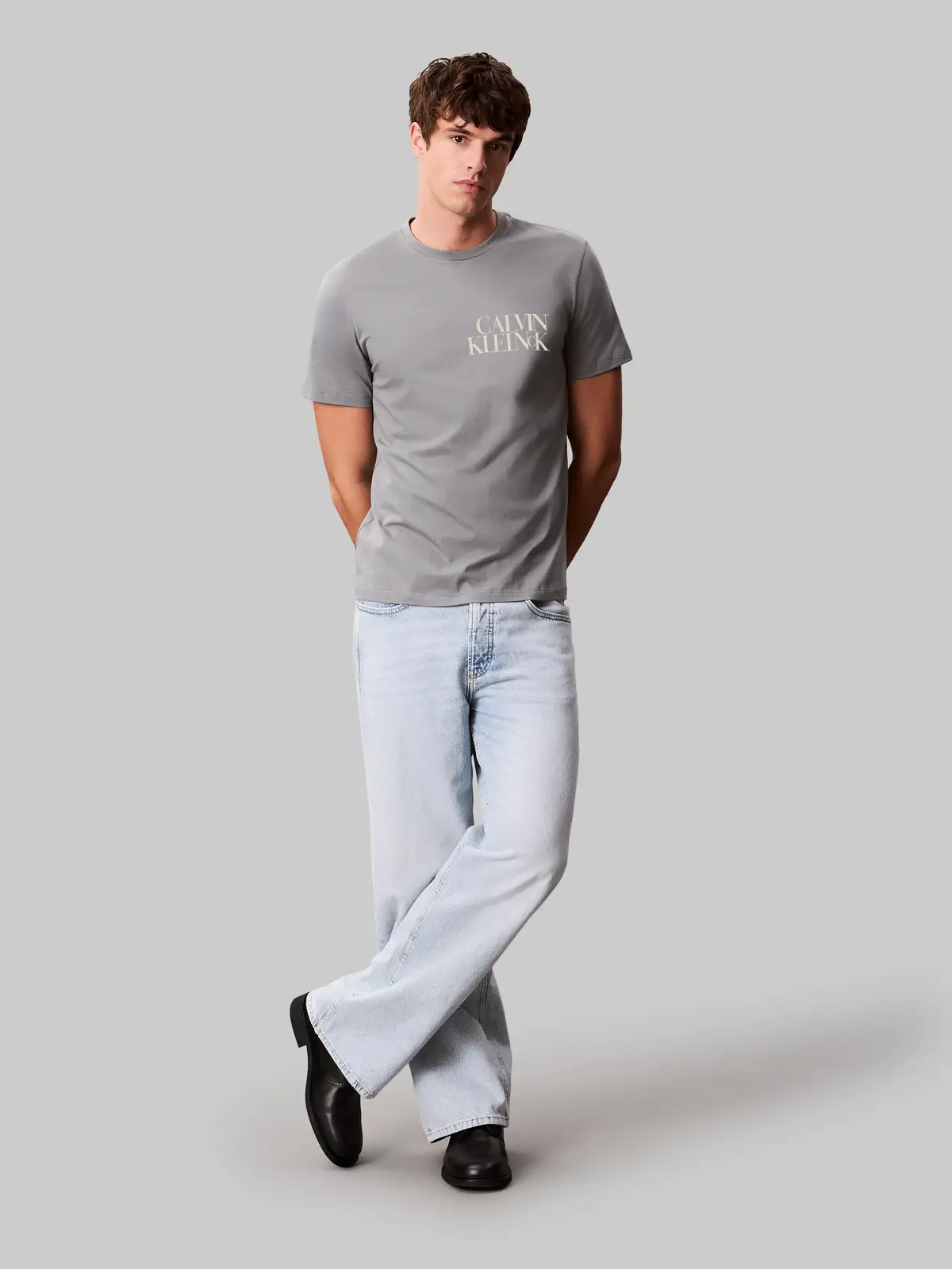 Calvin Klein SS 30S EU CK NY WORD Gri Erkek Tişört