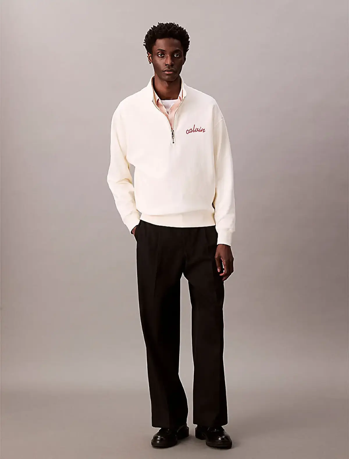 Calvin Klein PREMIUM TERRY CHAIN STITCH QTR Z Bej Erkek Sweatshirt Calvin Klein PREMIUM TERRY CHAIN STITCH QTR Z Bej Erkek Sweatshirt