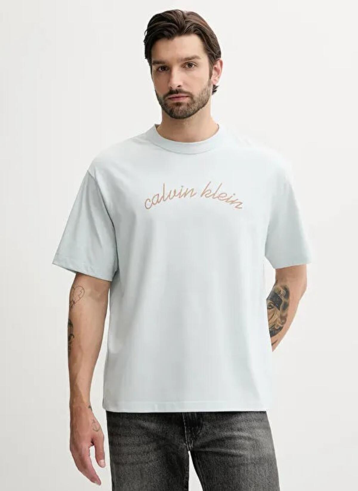 Calvin Klein SS CENTER CHAIN STITCH 16S RLXD Açık Mavi Erkek Tişört