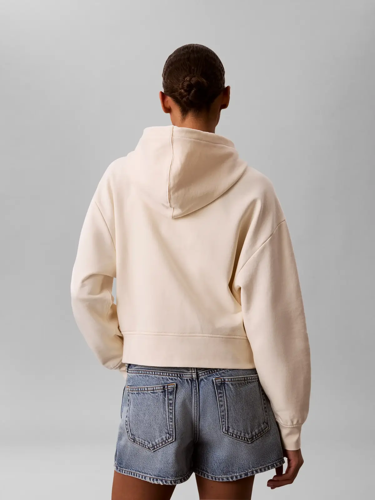 Calvin Klein LS MONOGRAM TERRY CR Krem Kadın Fermuarlı Kapüşonlu Sweatshirt