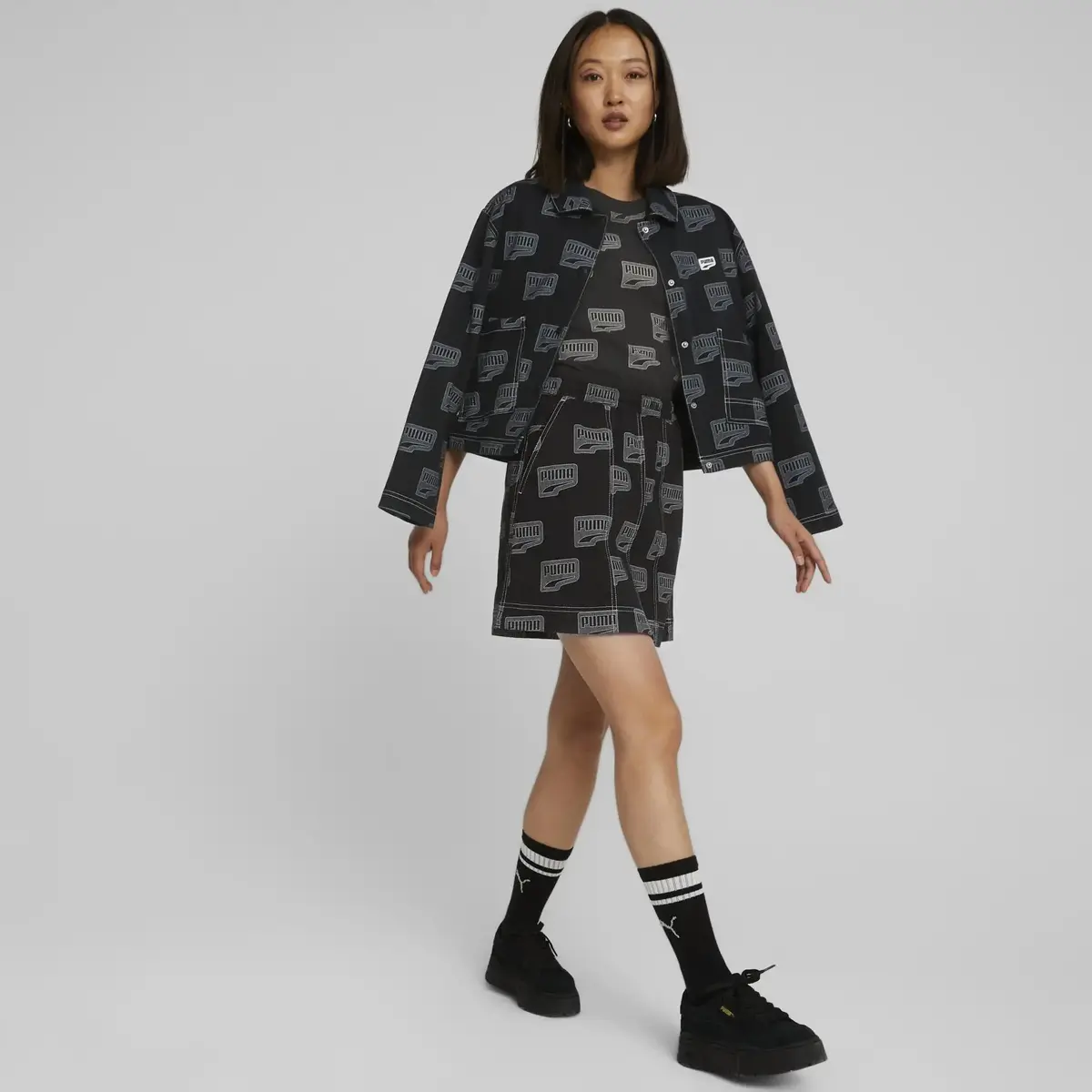 Puma Downtown Aop Mini Skirt Siyah Kadın Mini Etek