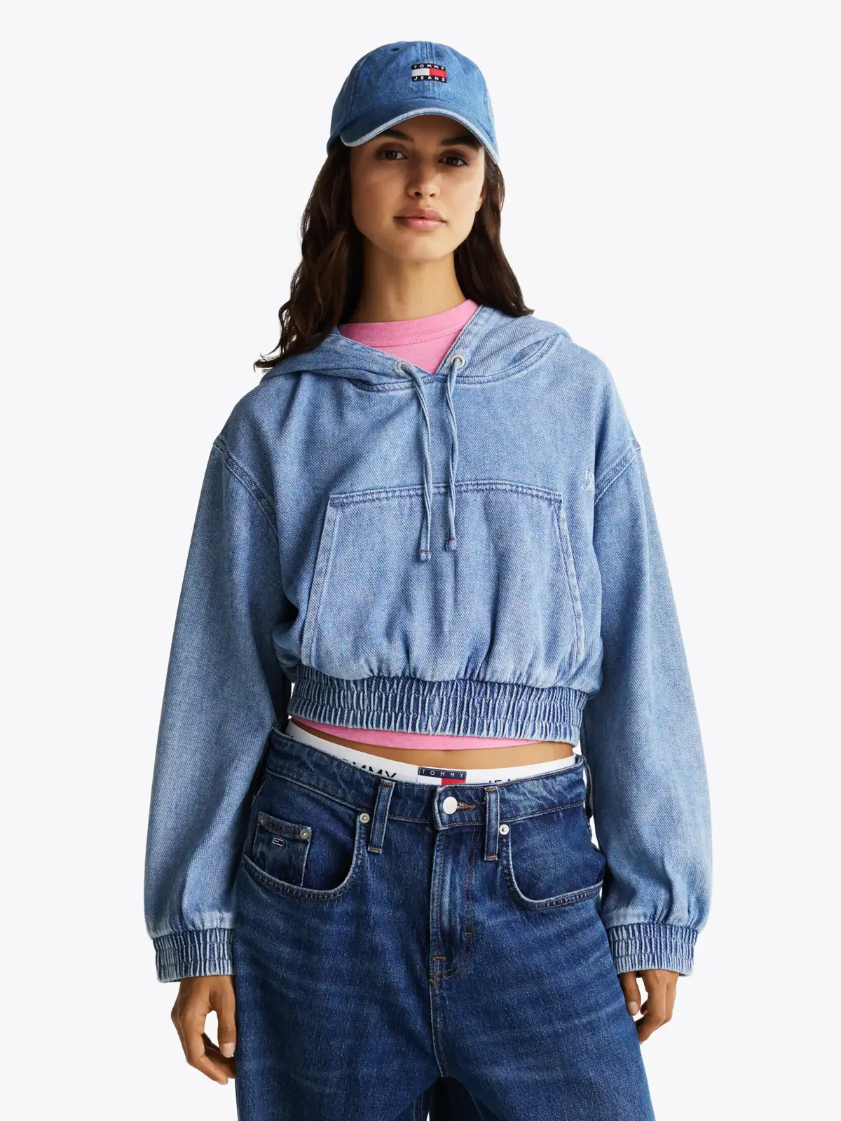 Tommy Hilfiger TJW DENIM CROPPED HO, 1A4 Mavi Kadın Sweatshirt
