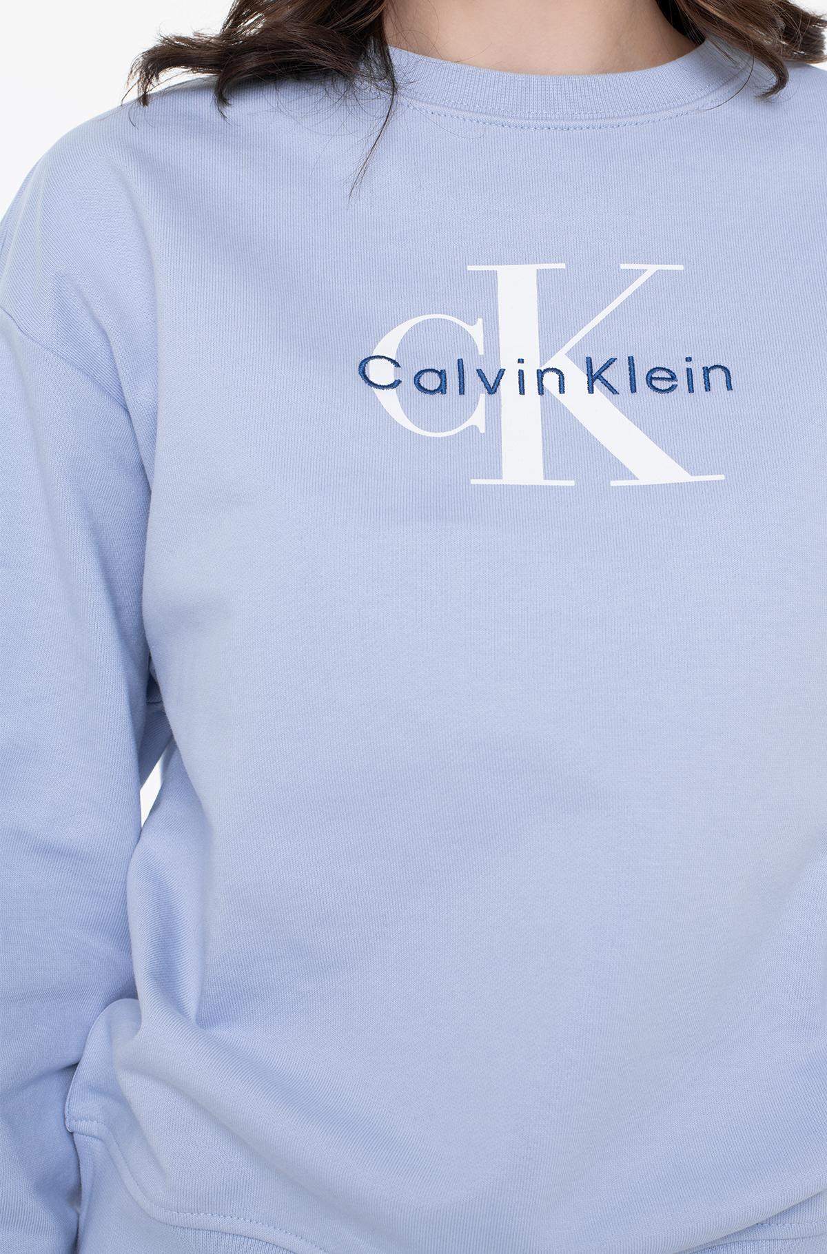 Calvin Klein LS MONOLOGO FRENCH TERRY RLXD CN Mavi Kadın Sweatshirt