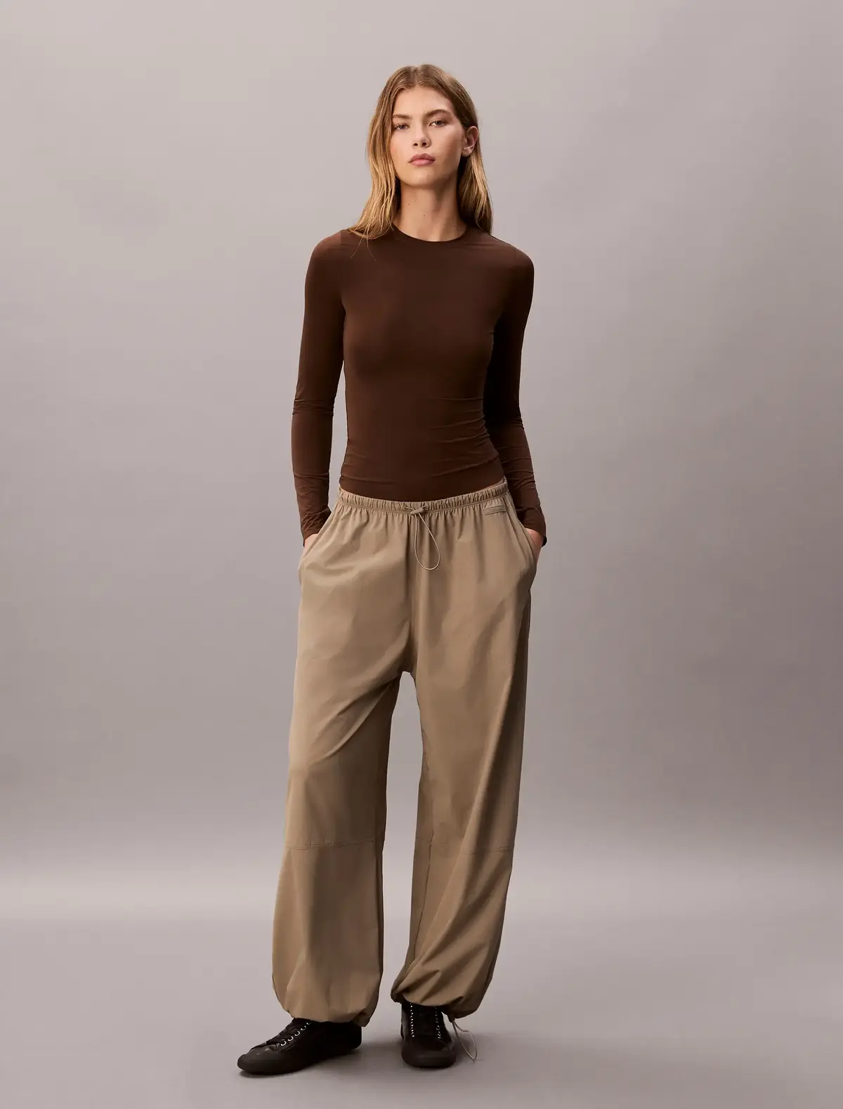 Calvin Klein SECOND SKIN LS TOP Kahverengi Kadın Uzun Kollu Tişört