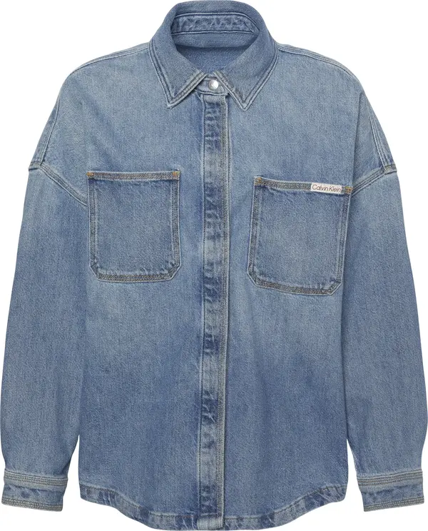 Calvin Klein DENIM BOYFRIEND SHIRT OVERNIGHT Erkek Mavi Kot Gömlek