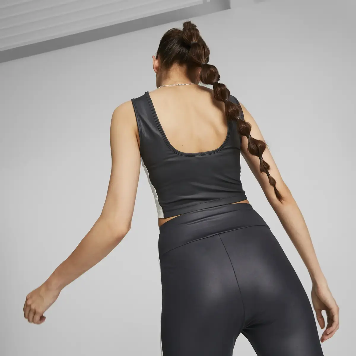 Puma T7 Shiny Cropped Top Siyah Kadın T-shirt