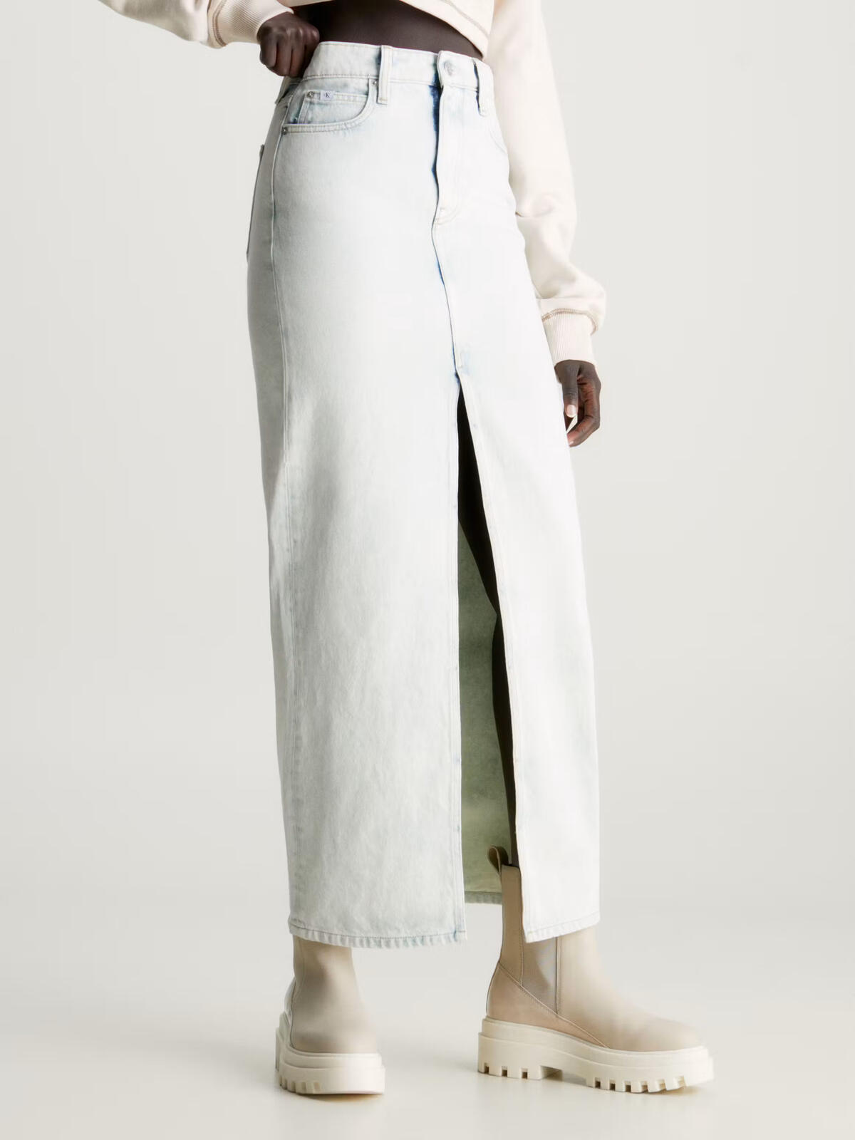 Calvin Klein FRONT SPLIT MAXI DEN, 1AA Kadın Buz Mavisi Kot Etek